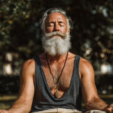 Літня пара разом практикує йогу на природі